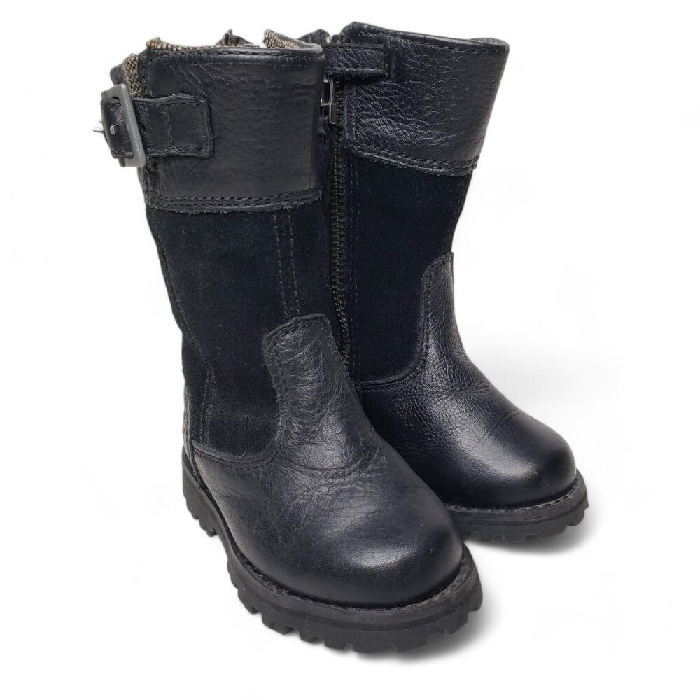 Timberland Toddler High Top‎ Moto Boots Suede with Leather Trim Buckle Sides 4.5